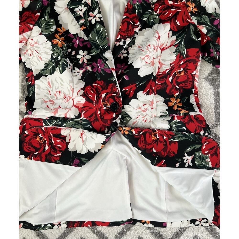 ALEXIA ADMOR Bold Floral Peonies Scuba Stretch Blazer Jacket - Picture 8 of 14